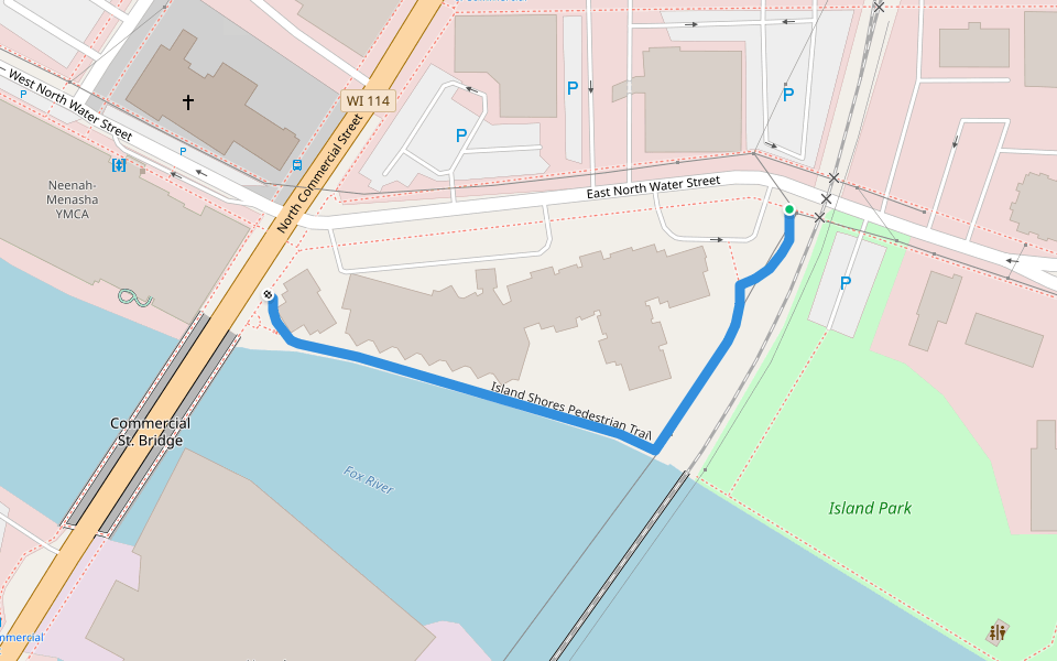 Island Shores Pedestrian Trail walking route map in Neenah