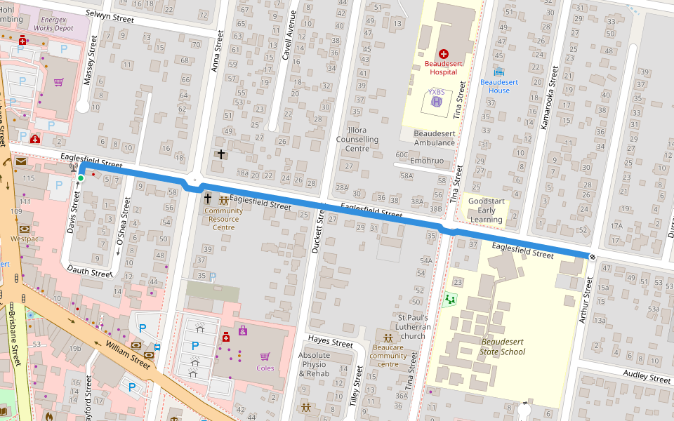 Eaglesfield Street walking route map in Beaudesert