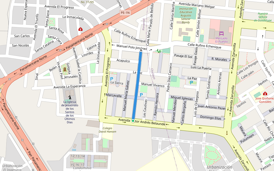 Francisco García Calderón walking route map in Chiclayo