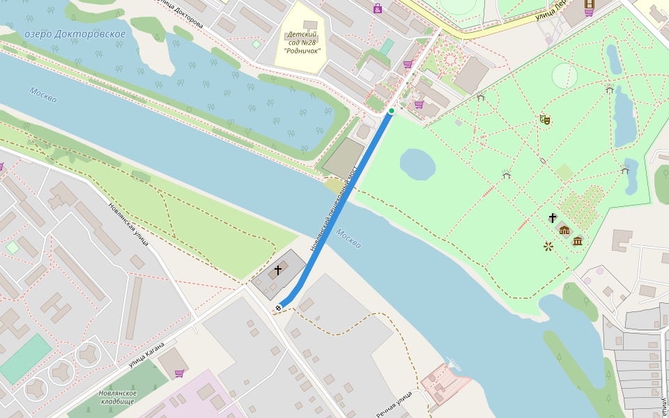 Новлянский пешеходный мост walking route map in Voskresensk