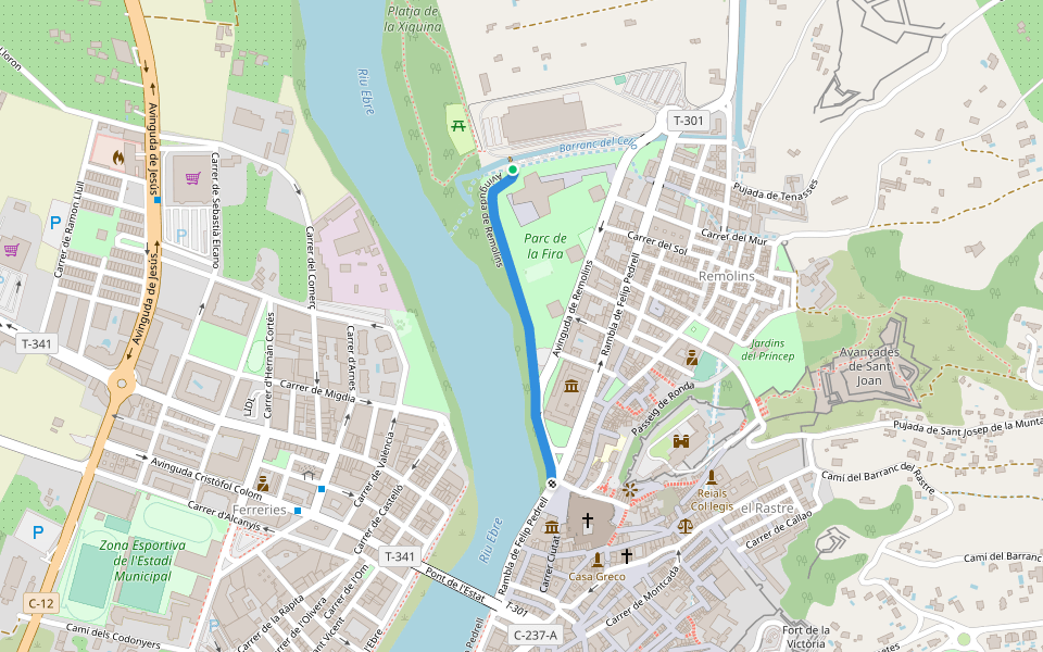 Avinguda de Remolins walking route map in Tortosa