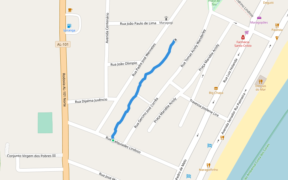 Travessa Valdemar B. de Albuquerque walking route map in Maragogi