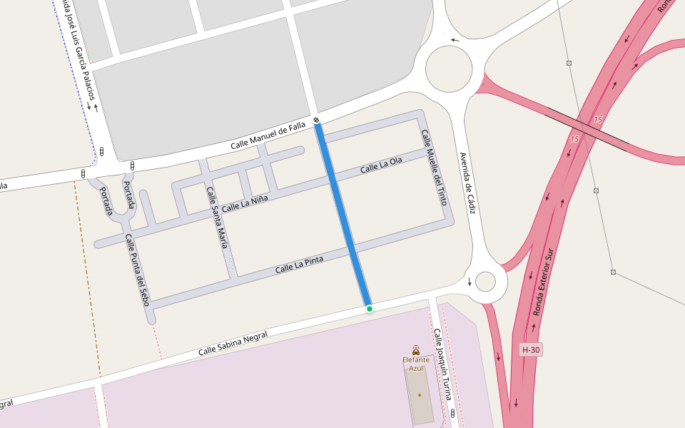 Calle Fuente de las Naciones walking route map in Huelva