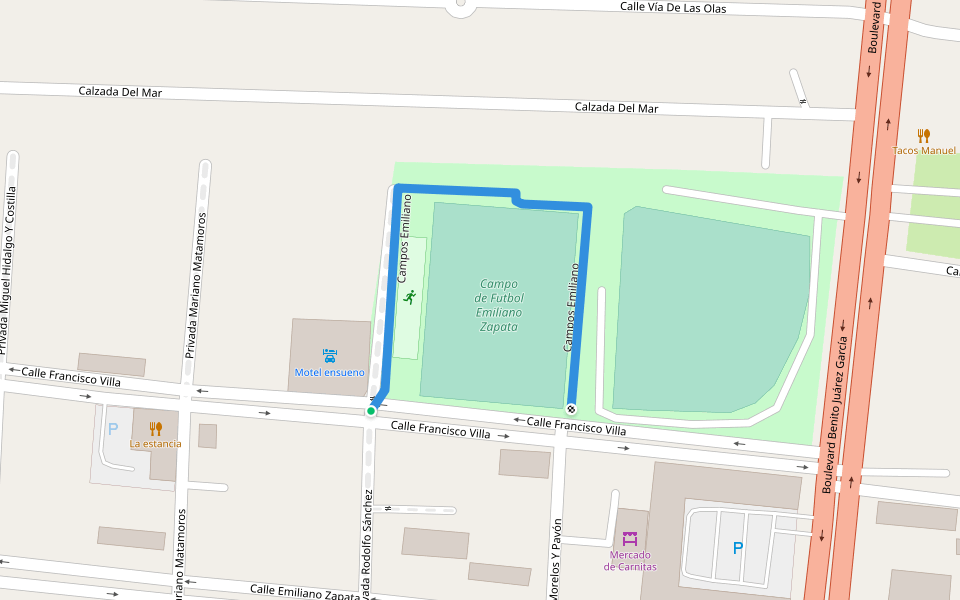 Campos Emiliano walking route map in Playas de Rosarito