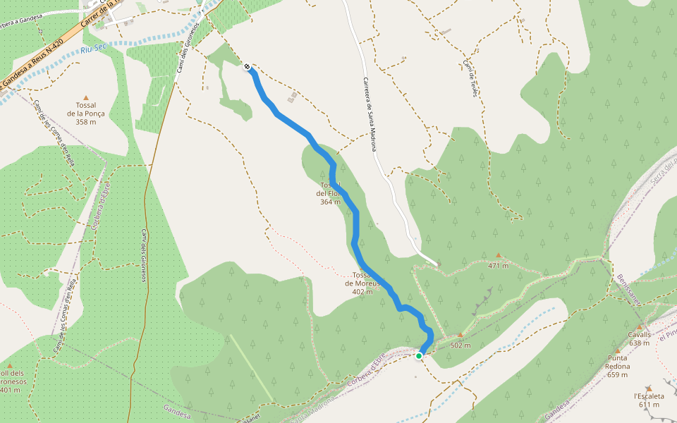 Camí vell de Santa Madrona walking route map in Gandesa