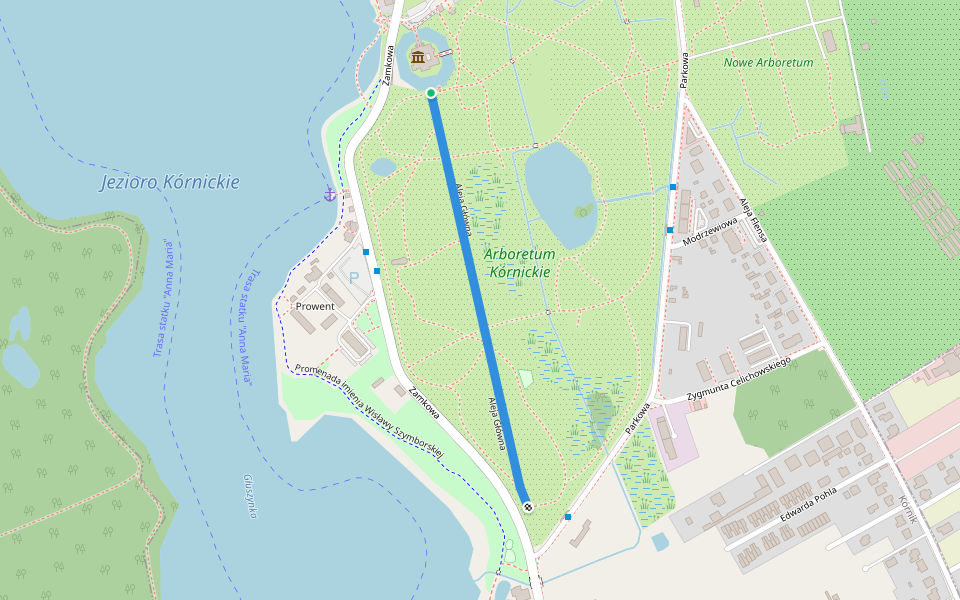 Aleja Główna walking route map in Kórnik