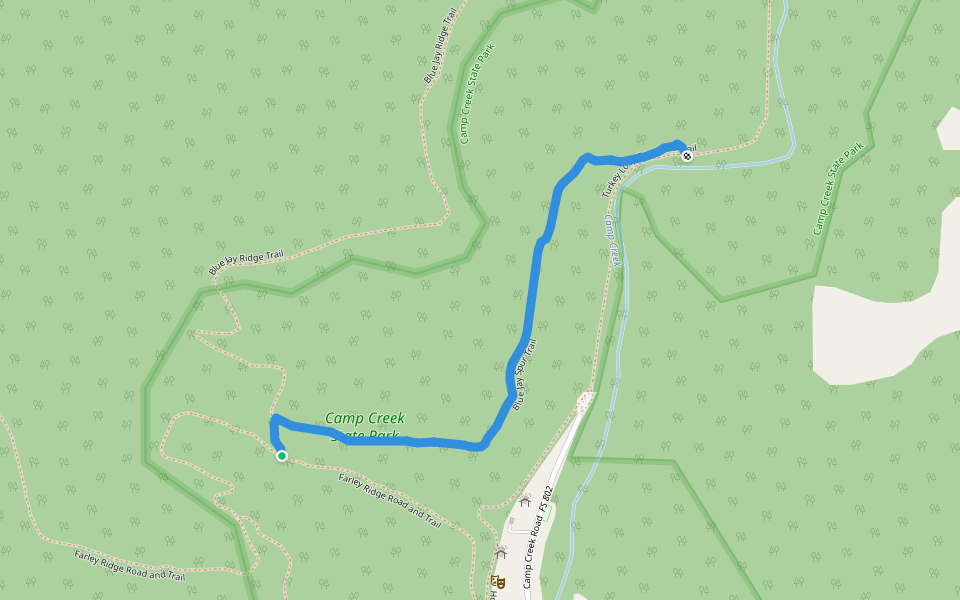Blue Jay Spur Trail walking route map in Camp Creek