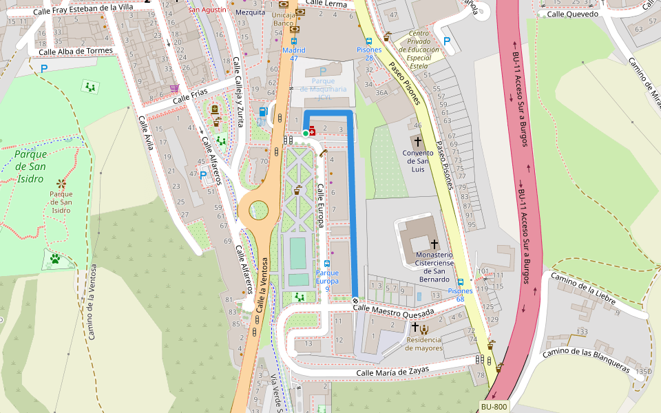 Calle Europa walking route map in Burgos