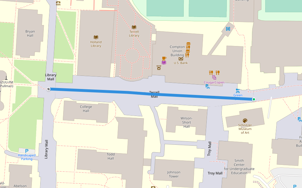 Terrell Mall walking route map in Pullman