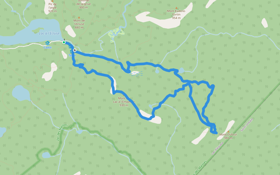 Sentier du Lac à l'Empêche et du Mont Dufour walking route map in Saint-Urbain