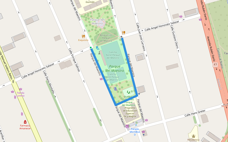 Parque del Maestro walking route map in Cochabamba