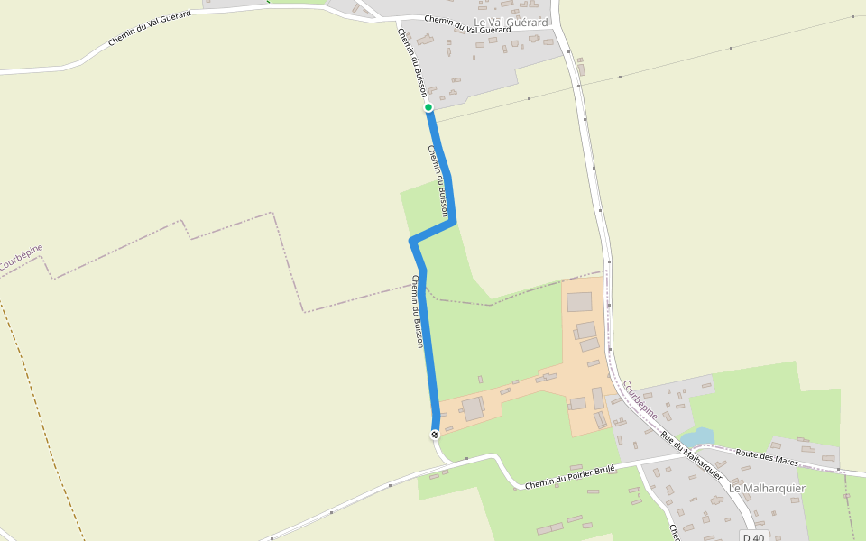 Chemin du Buisson walking route map in Courbépine