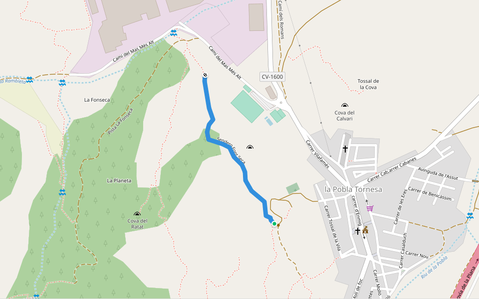 Sendero Font Seca walking route map in La Pobla Tornesa