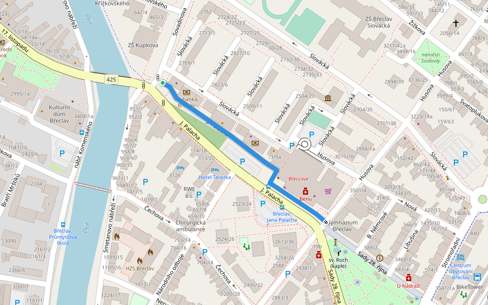 J. Palacha walking route map in Breclav
