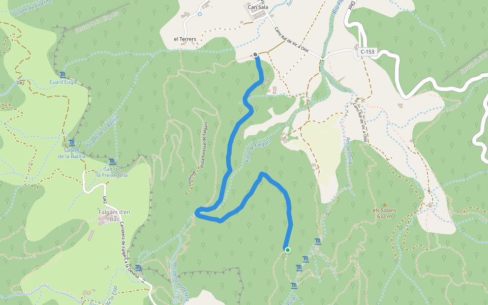 Camí Portallera walking route map in Falgars d'en Bas