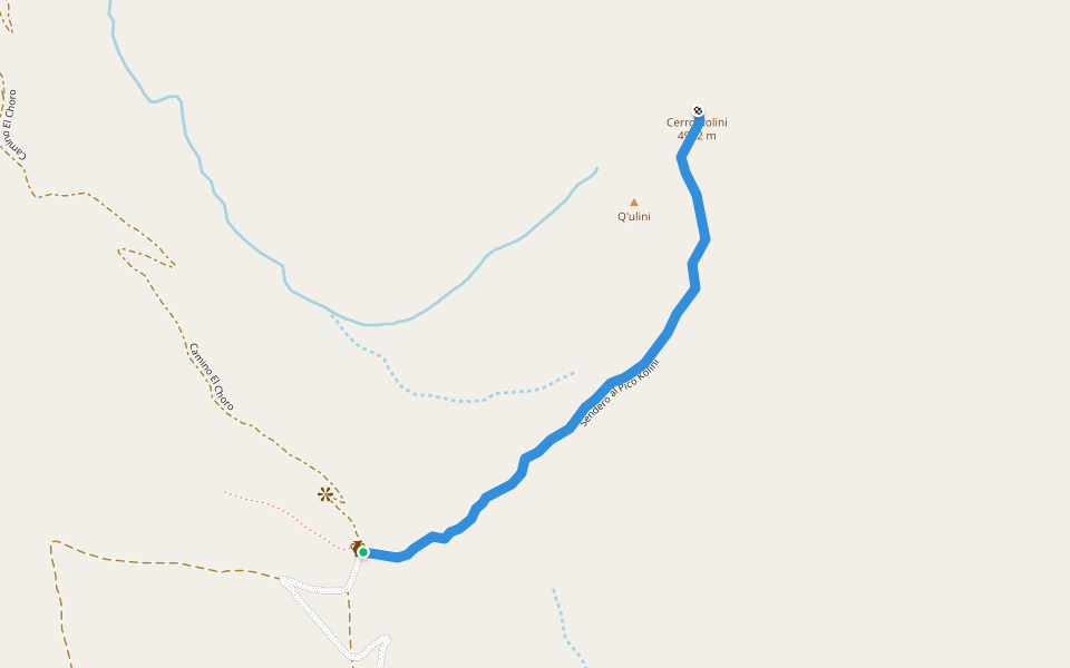 Sendero al Pico Kolini walking route map in Rinconada