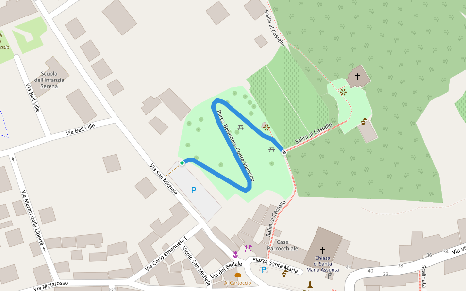 Parco Belvedere Conte Viancino walking route map in Bricherasio