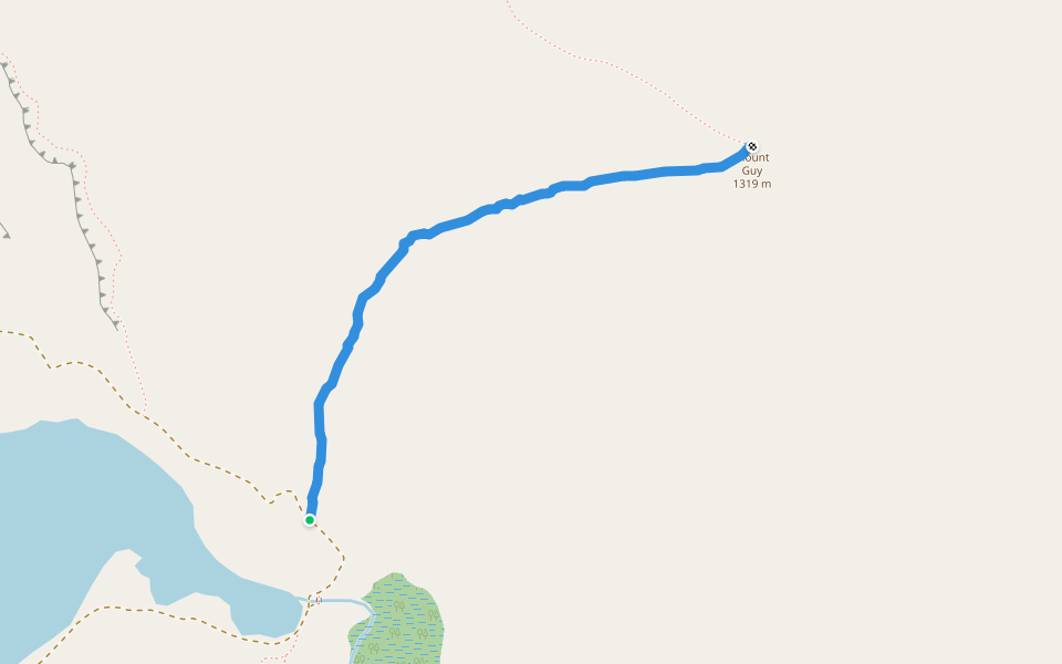 Mount Guy Track walking route map in Ashburton Lakes
