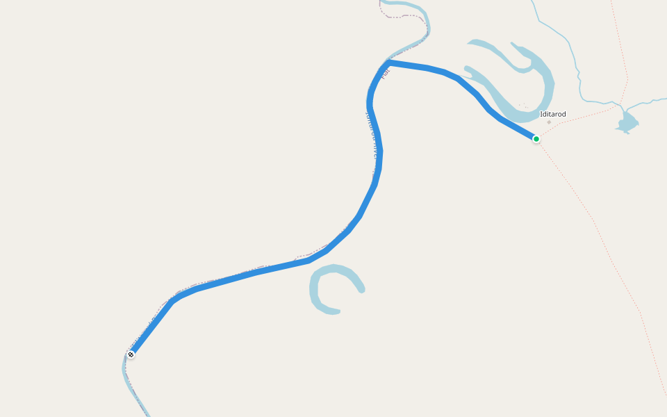 Iditarod National Historic Trail (Southern route) walking route map in Flat