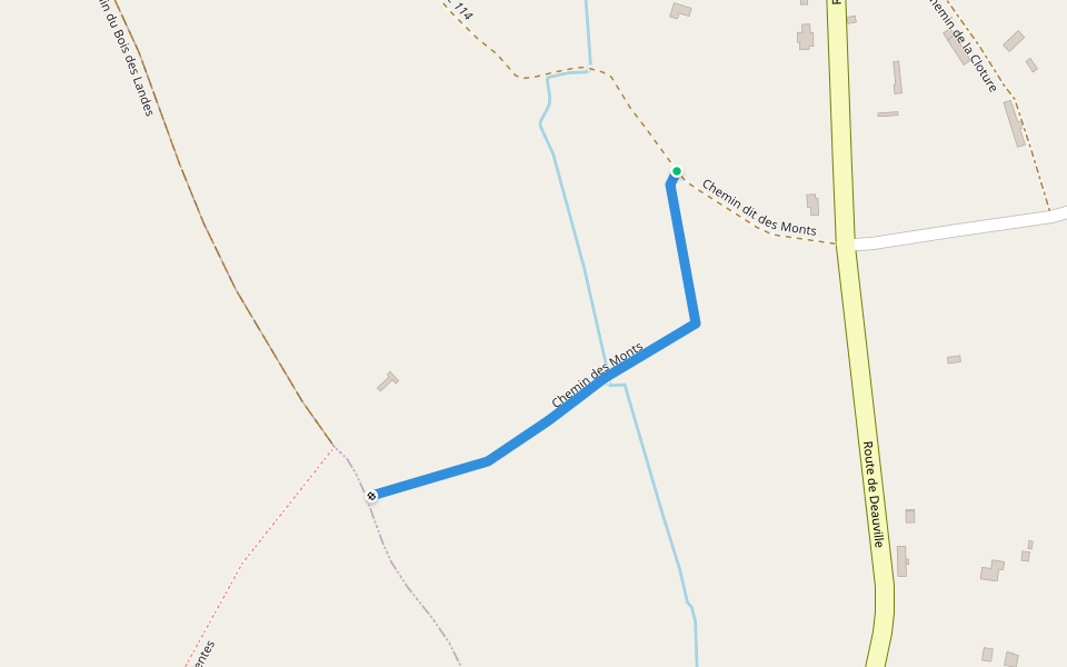 Chemin des Monts walking route map in Glanville