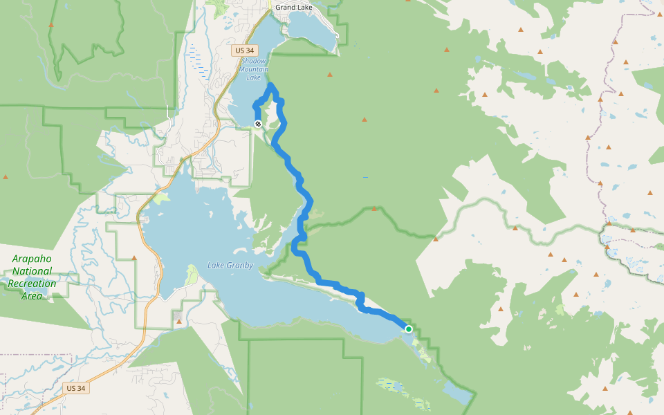 East Shore Trail walking route map in Granby