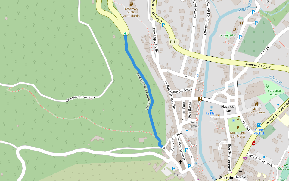 Chemin de la Campanette walking route map in Sumène