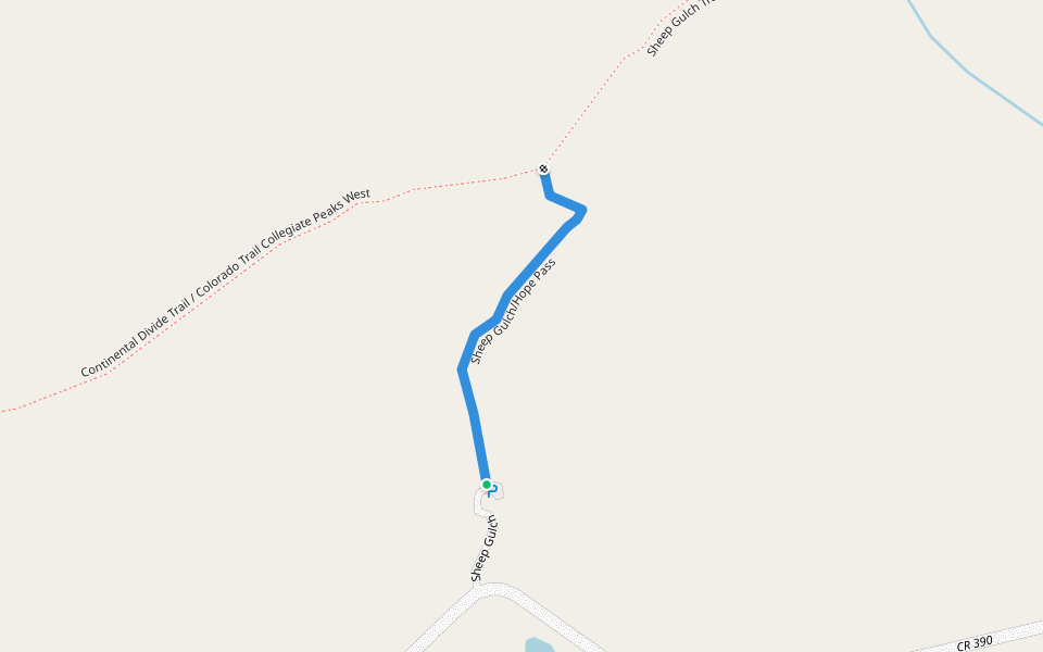 Sheep Gulch/Hope Pass walking route map in Buena Vista