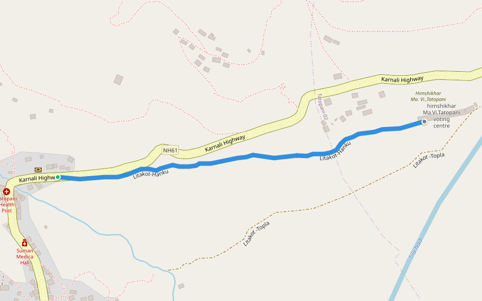 Litakot-Hanku walking route map in Tatopani