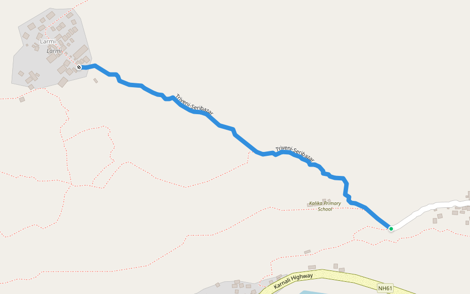 Triveni-Seribazar walking route map in Raralihi