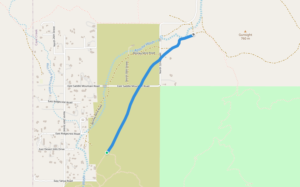 26th Street walking route map in Cave Creek