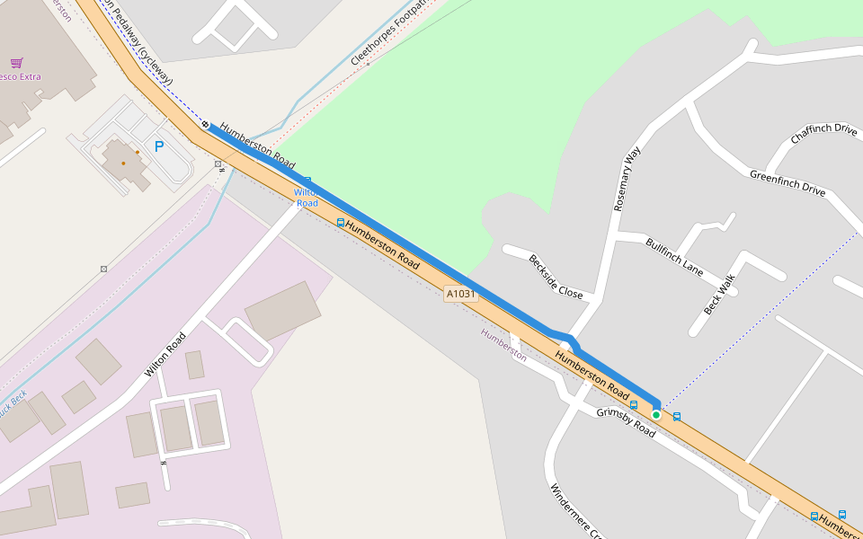 Humberston Road walking route map in Cleethorpes