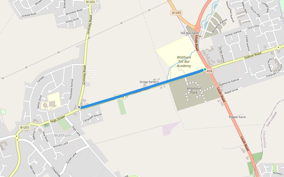 Station Road (cycleway) walking route map in New Waltham