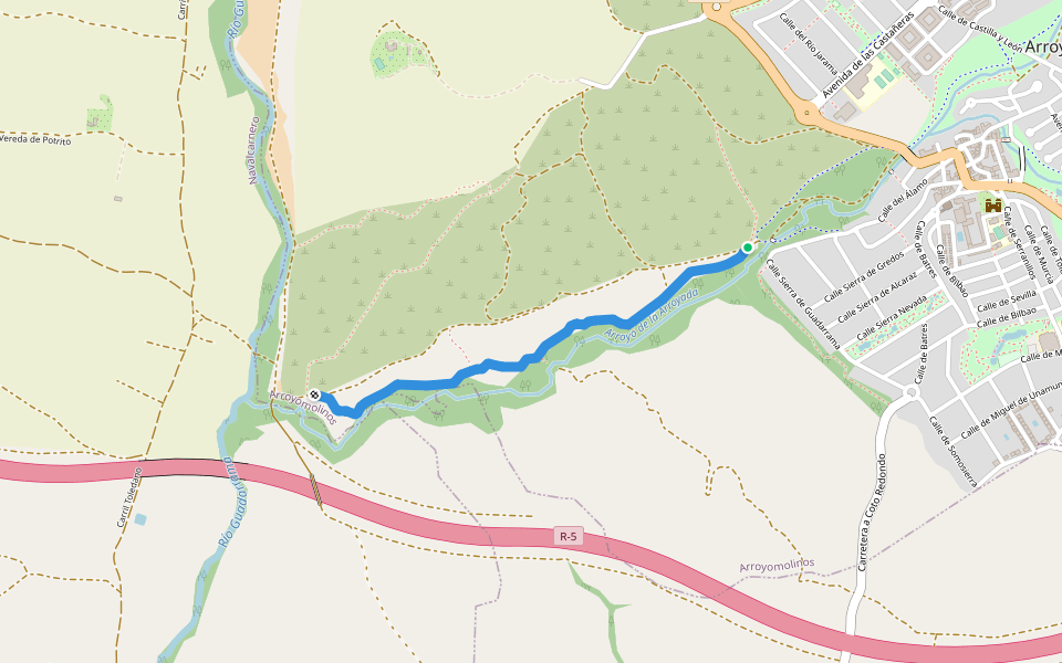 Vereda de los Toboganes walking route map in Arroyomolinos