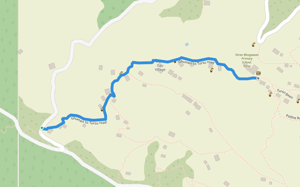 Ghumen to Tursu road walking route map in Jagannath