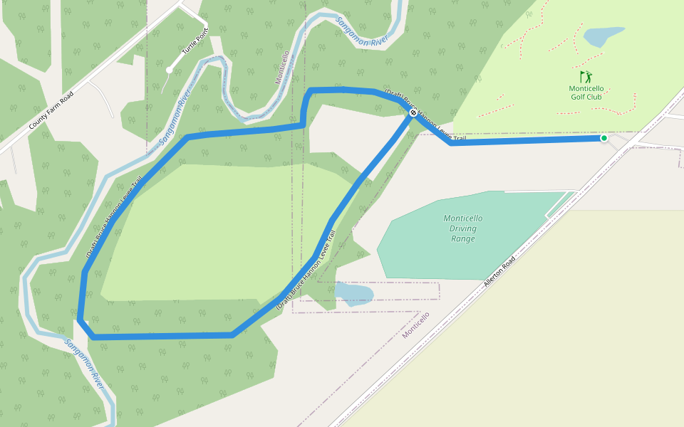 (Draft) Bruce Hannon Levee Trail walking route map in Monticello