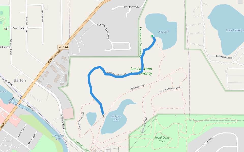 Rainbow Lake Trail walking route map in West Bend