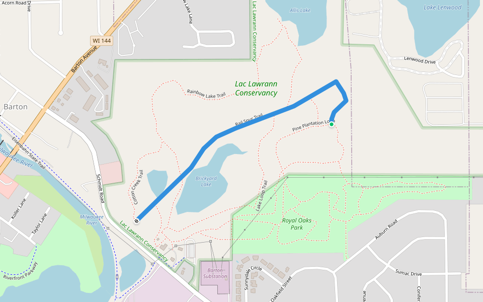 Rail Spur Trail walking route map in West Bend