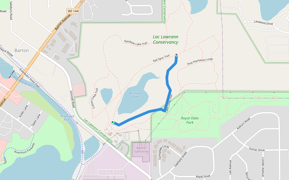 Lake Loop Trail walking route map in West Bend