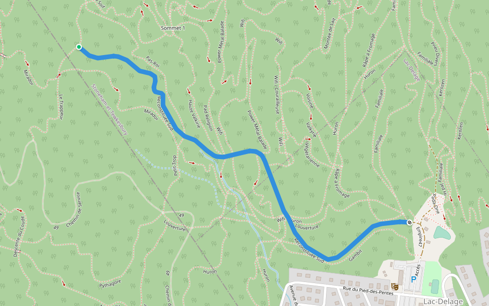 Reconstituée Sud walking route map in Lac-Delage