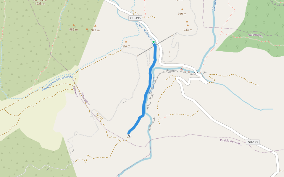 Camino de las Vargas al Molino walking route map in Valdesotos