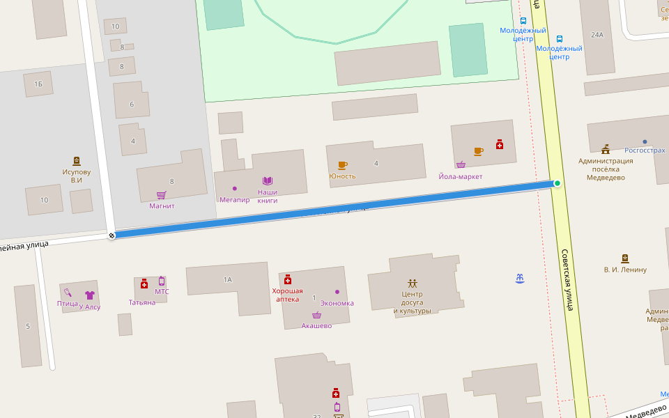 Юбилейная улица walking route map in Medvedevo