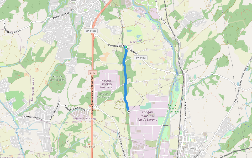 Sendero Mas Dorca walking route map in La Garriga