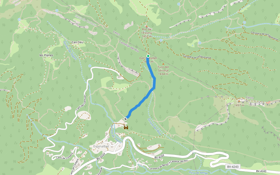Camí ral de Peguera a Berga walking route map in Castellar del Riu