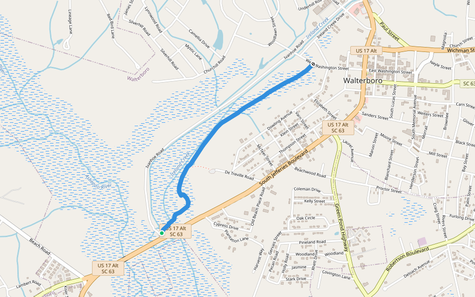 Waltersboro Wildlife Sanctuary walking route map in Walterboro