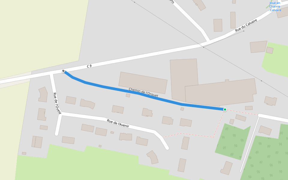 Chemin de l'Orquet walking route map in Joué-en-Charnie