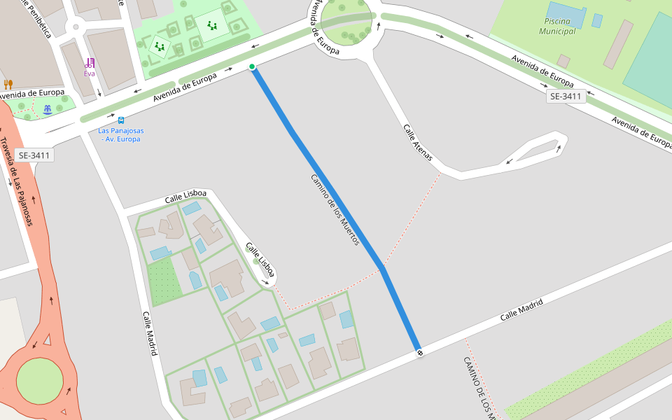 Camino de los Muertos walking route map in Guillena