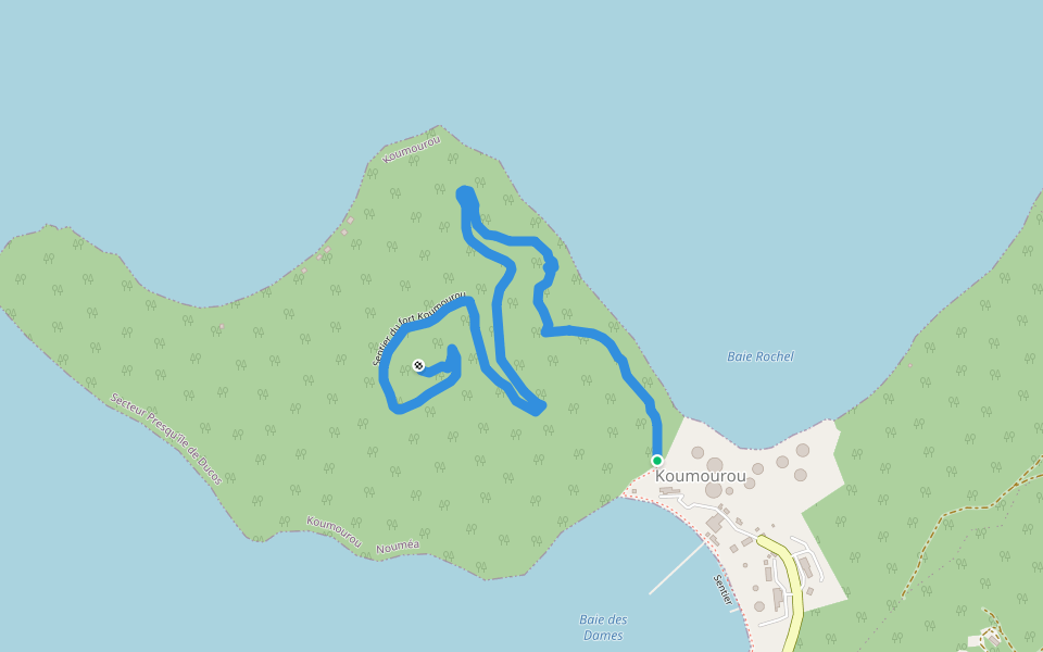 Sentier du fort Koumourou walking route map in Nouméa