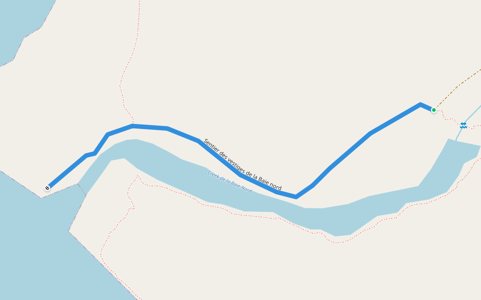 Sentier des vestiges de la Baie nord walking route map in Prony