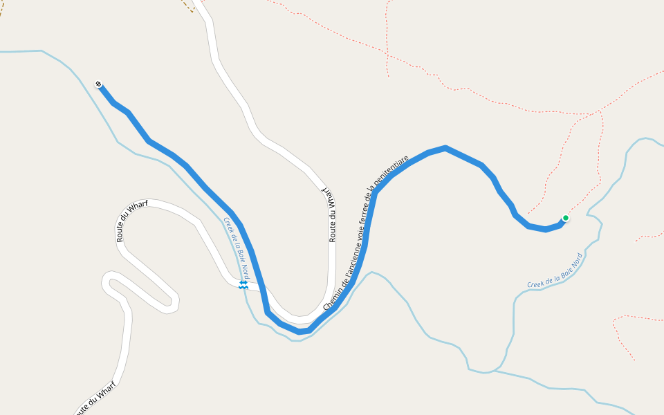 Chemin de l'ancienne voie ferree de la penitentiare walking route map in Prony
