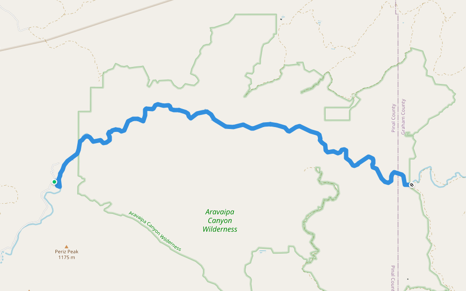 Aravaipa Canyon Trail walking route map in Winkelman
